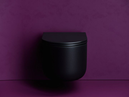 Подвесной унитаз Ceramicanova Ulma Торнадо безободковый, с ультратонким сиденьем с микролифтом и функцией быстрого снятия, с креплением скрытого монтажа, цвет черный матовый CN4006TMB