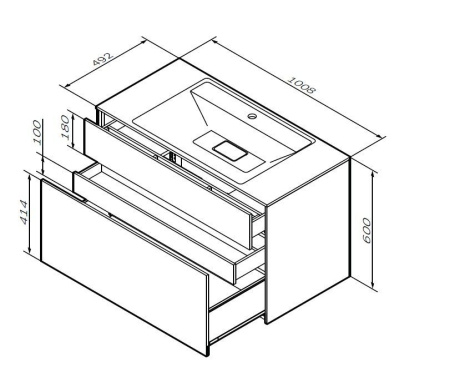 M50AFHX1003WM Inspire V2.0 База под раковину AM.PM, подвесная, 100 см, 3 ящика, push-to-open, белый матовый