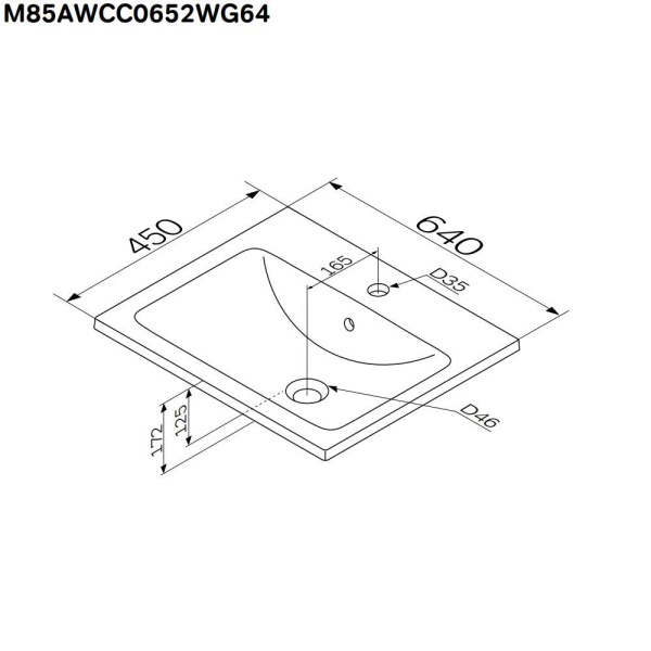 M85AWCC0652WG64 X-Joy, Раковина мебельная AM.PM, керамическая, 65 см, встроенная, цвет: белый, глянец