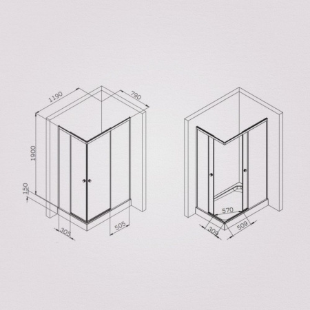 W94G-403-120280-MT1K X-joy Душевое ограждение AM.PM прямоугольн.,раздвиж.двери 120x80 хром мат