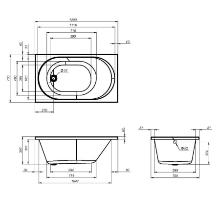 W94A-120-070W-A X-joy Ванна акриловая AM.PM 120х70 см