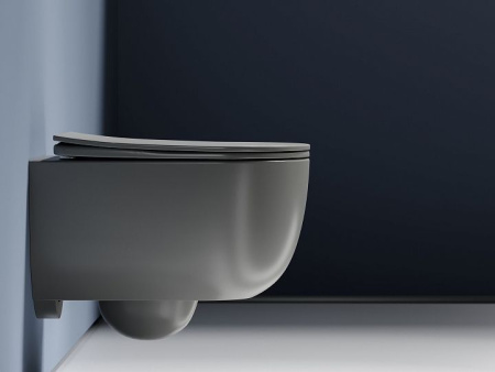 Подвесной унитаз Ceramicanova Modena  Rimless (цвет Антрацит Матовый), глубокий смыв, с крепежом для полностью скрытого монтажа,  ультратонким сидением и крышкой с функцией плавного закрытия, дюропласт CN6063MH