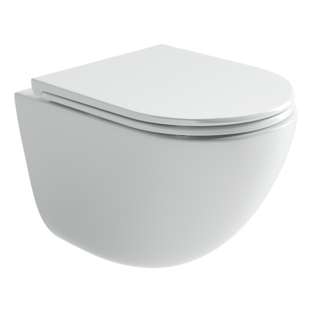 Подвесной унитаз Ceramicanova Vogue Торнадо безободковый, с ультратонким сиденьем с микролифтом и функцией быстрого снятия, с креплением скрытого монтажа, белый CN4008T