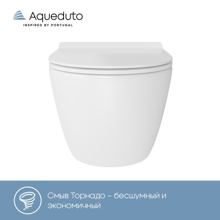 Aqueduto OVO Tornado Daily Унитаз подвесной 490*360 безободковый, Tornado, сиденье c микролифтом, белый глянцевый