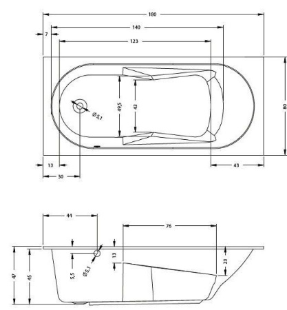 Акриловая ванна с усиленным каркасом и сифоном Riho Lazy 180х80 L BC4300500000000