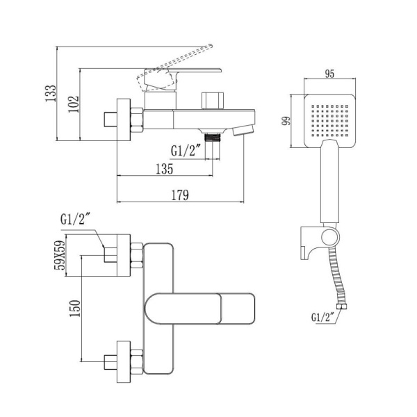 Смеситель для ванны Savol S-600703K, хром