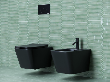 Подвесной унитаз Ceramicanova Metric Rimless, глубокий смыв, с крепежом для полностью скрытого монтажа, ультра тонким с сидением и крышкой с функцией плавного закрытия, дюропласт CN3007MB