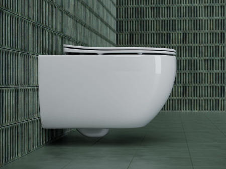 Подвесной унитаз Ceramicanova Long Rimless, глубокий смыв, с крепежом для полностью скрытого монтажа,  ультратонким сидением и крышкой с функцией плавного закрытия, дюропласт CN3015