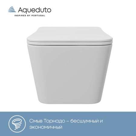 Aqueduto MACIO Tornado Унитаз подвесной 520*370 безободковый, Tornado, сиденье с микролифтом, белый матовый
