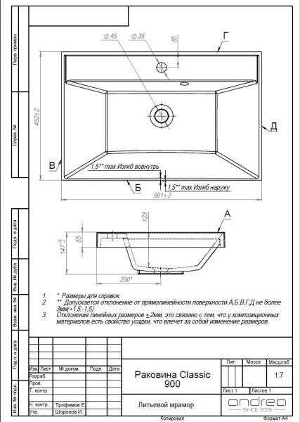 Раковина Andrea Classic 90 4680028070115