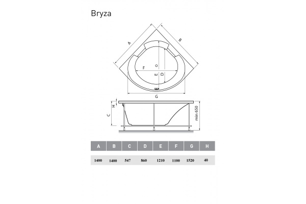 Ванна акриловая Vayer Bryza Гл000006820, 140x140