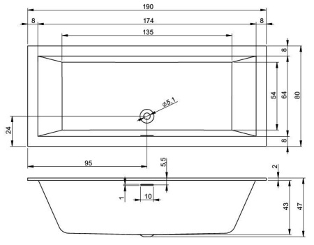 Акриловая ванна с усиленным каркасом и сифоном Riho Rething Cubic 190x80 BR1000500000000