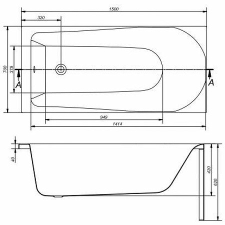 Ванна прямоугольная Cersanit FLAVIA 150x70 белый, P-WP-FLAVIA*150NL