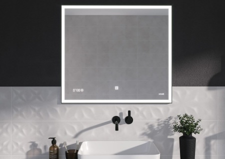 Зеркало Cersanit LED 011 design 100x80 с подсветкой часы металл. рамка прямоугольное Ecom, KN-LU-LED011*100-d-Os