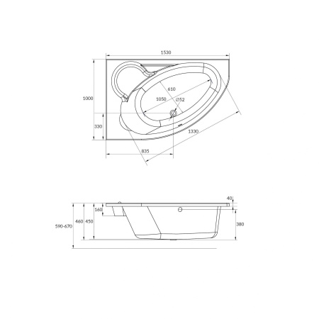 Акриловая ванна с фронтальной панелью и каркасом Cersanit KALIOPE 153x100 правая 63442 + 63363 + K-RW-KALIOPE*153n