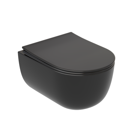 Подвесной унитаз Ceramicanova Modena  Rimless (цвет Черный Матовый), глубокий смыв, с крепежом для полностью скрытого монтажа,  ультратонким сидением и крышкой с функцией плавного закрытия, дюропласт CN6063MB