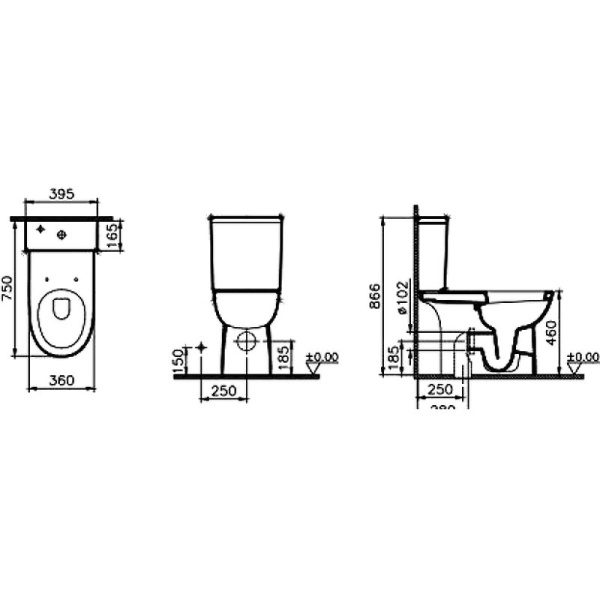 Чаша напольного унитаза VitrA Conforma 5816B003-0087 для людей с ограниченными возможностями, 75 см