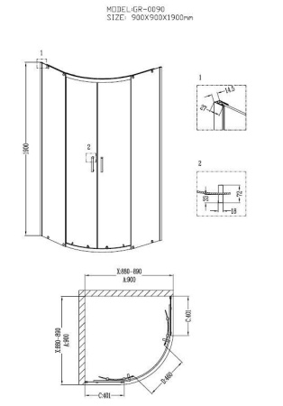 Душевое ограждение Grossman GR-0090 Classic 90*90*190 полукруг, двери раздвижные