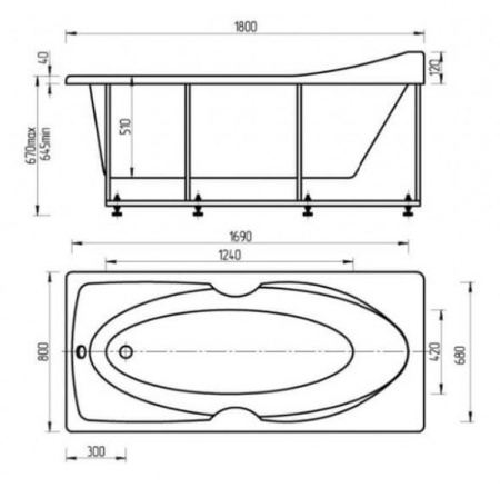 Акриловая ванна Aquatek Европа 180x80 EVR180-0000041 слив слева, вклеенный каркас