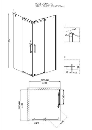 Душевое ограждение Grossman GR-1100 Cosmo 100*100*190 квадрат, двери раздвижные