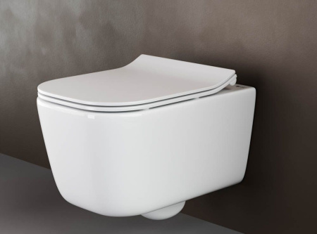 Подвесной унитаз Ceramicanova New Day Rimless, глубокий смыв, с крепежом для полностью скрытого монтажа,  ультратонким сидением и крышкой с функцией плавного закрытия, дюропласт CN3005