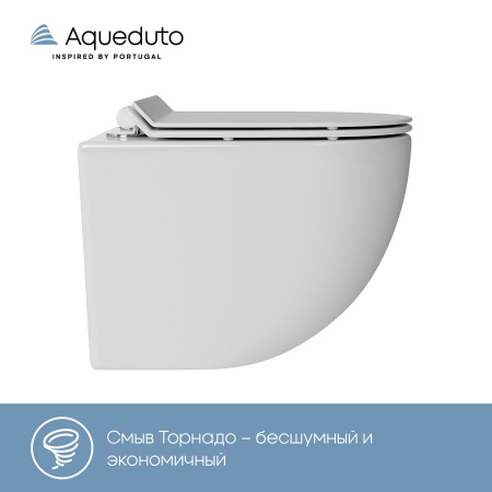 Aqueudto OVO Tornado S Унитаз подвесной 480*360 безободковый, Tornado, сиденье с микролифтом, белый глянцевый
