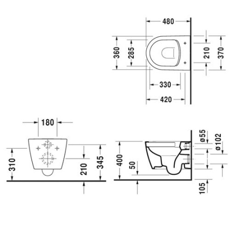 Унитаз подвесной Duravit ME by Starck Compact Rimless 2530090000