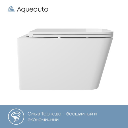 Aqueduto MACIO Tornado Унитаз подвесной 520*370 безободковый, Tornado, сиденье с микролифтом, белый глянцевый