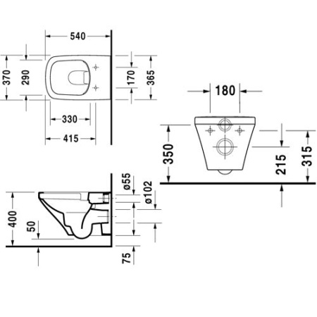 Унитаз подвесной Duravit Durastyle Rimless 2538090000 безободковый