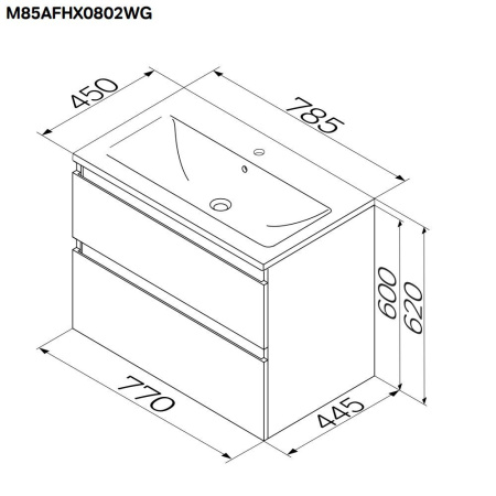 M85AFHX0802WG X-Joy База под раковину AM.PM, подвесная, 80 см, 2 ящика, белый глянец