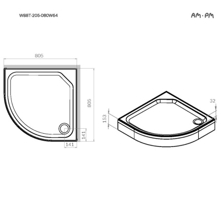 W88T-205-080W64 X-Joy Twin Slide Душевой поддон AM.PM, 80x80