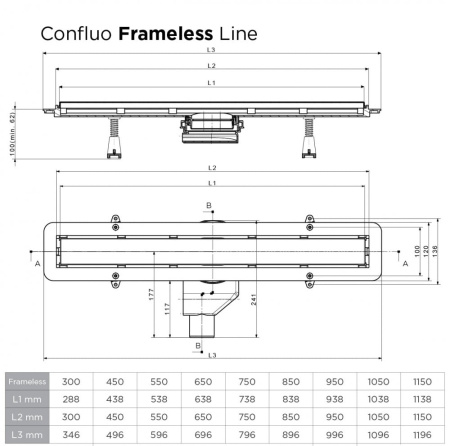 Душевой лоток Pestan Confluo Frameless Line 300 Black Glass, 13701201