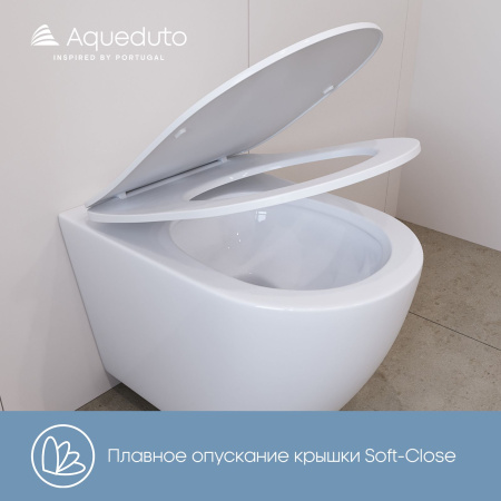 Aqueduto OVO Tornado Унитаз подвесной 525*360 безободковый, Tornado, сиденье с микролифтом, белый матовый