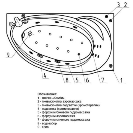 Акриловая ванна Aquatek Бетта 150x95 BET150-0000042 правая, вклеенный каркас