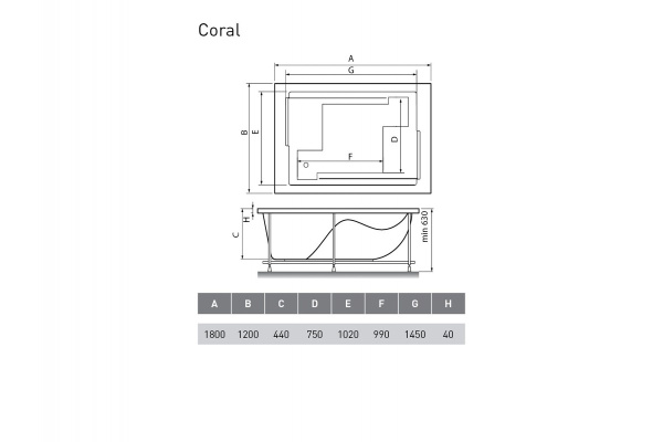 Ванна акриловая Vayer Coral Гл000006812, 180x120