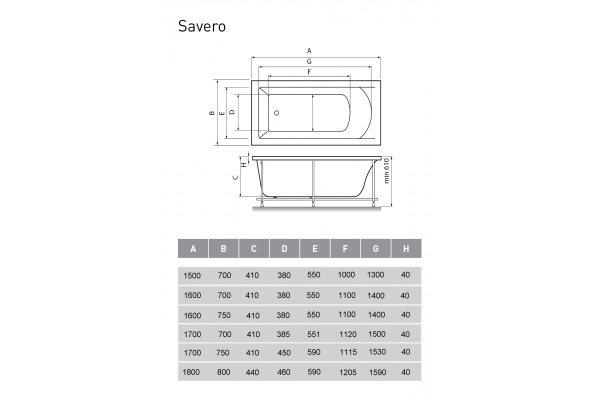 Ванна акриловая Vayer Savero Гл000011565, 160x75