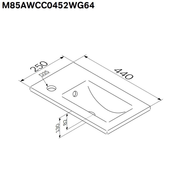 M85AWCC0452WG64 X-Joy, Раковина мебельная AM.PM, керамическая, 45 см, встроенная, цвет: белый, глянец