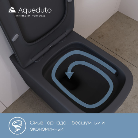 Aqueduto MACIO Tornado Унитаз подвесной 520*370 безободковый, Tornado, сиденье с микролифтом, черный матовый