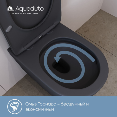Aqueduto OVO Tornado Унитаз подвесной 525*360 безободковый, Tornado, сиденье с микролифтом, черный матовый