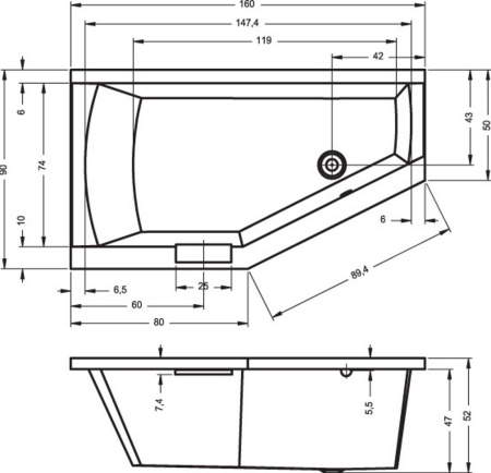 Акриловая ванна Riho Geta 160x90 R BA8600500000000