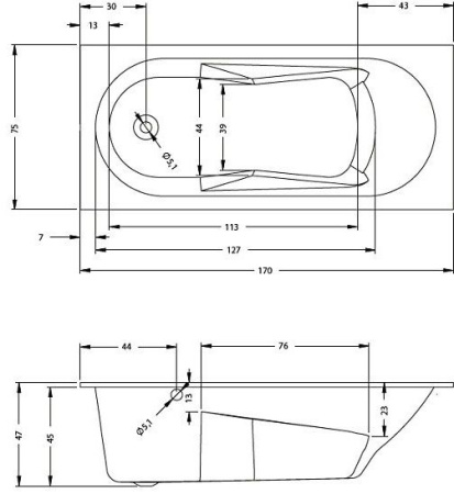 Акриловая ванна Riho Lazy 170х75 L BC4000500000000