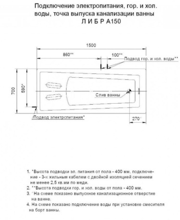 Акриловая ванна Aquatek Либра 150x70 LIB150-0000037