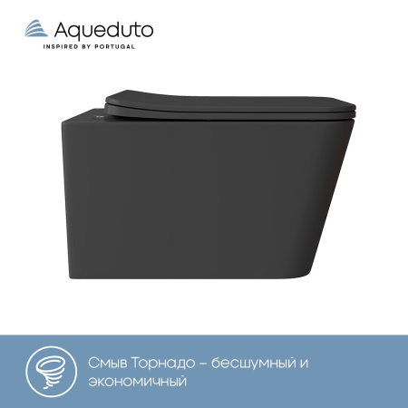 Aqueduto MACIO Tornado Унитаз подвесной 520*370 безободковый, Tornado, сиденье с микролифтом, черный матовый
