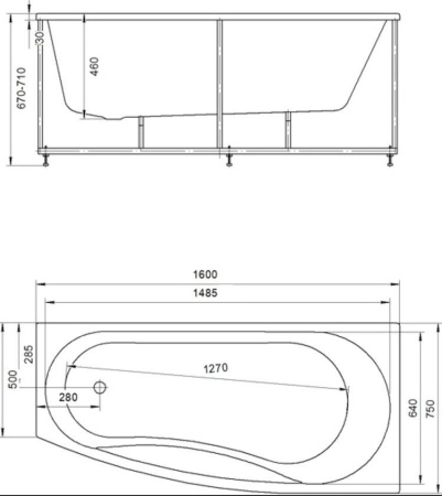 Акриловая ванна Aquatek Пандора 160x75 PAN160-0000053 правая, фронтальный и боковой экраны