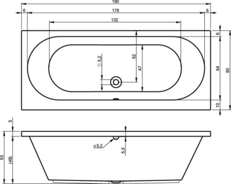 Акриловая ванна с усиленным каркасом и сифоном Riho Carolina 190x80 BB5500500000000