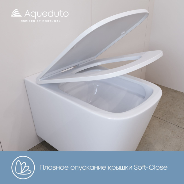 Aqueduto MACIO Tornado Унитаз подвесной 520*370 безободковый, Tornado, сиденье с микролифтом, белый матовый