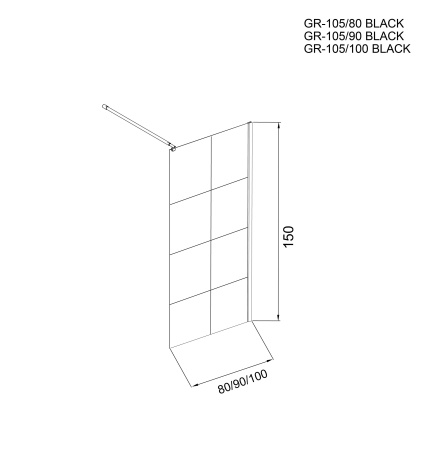 Шторка для ванны Grossman GR-105/90BLACK (90х150) алюминиевый профиль, стекло прозрачное 6мм