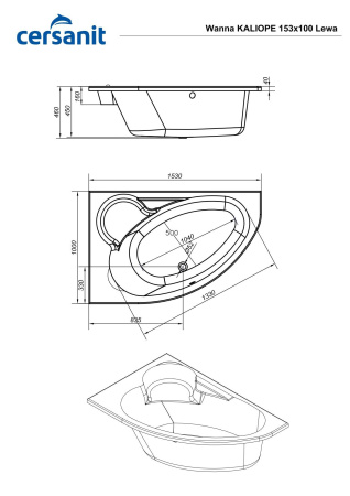 Акриловая ванна с фронтальной панелью и каркасом Cersanit KALIOPE 153x100 левая 63441 + 63363 + K-RW-KALIOPE*153n