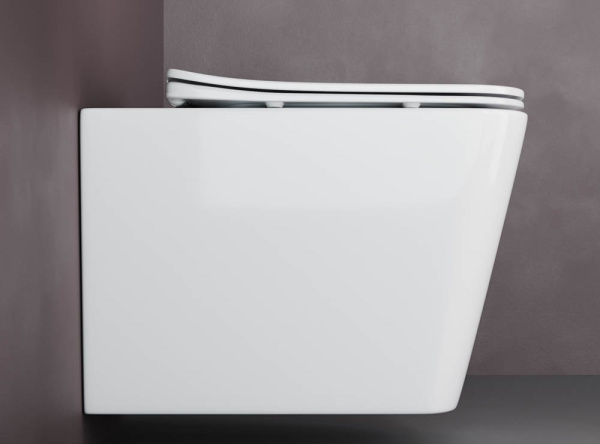 Подвесной унитаз Ceramicanova Cubic Rimless, глубокий смыв, с крепежом для полностью скрытого монтажа, ультратонким сидением и крышкой с функцией плавного закрытия CN1806