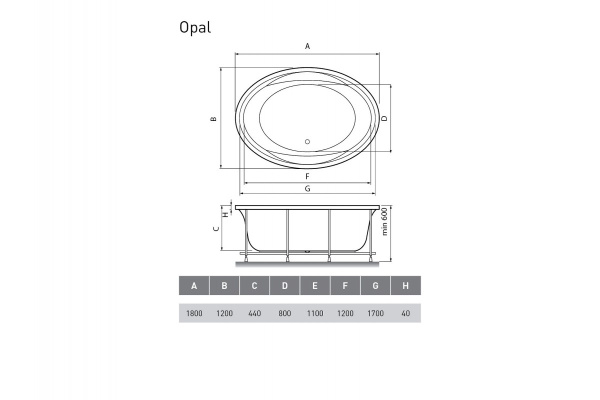 Ванна акриловая встраиваемая Vayer Opal Гл000006826, 180x120